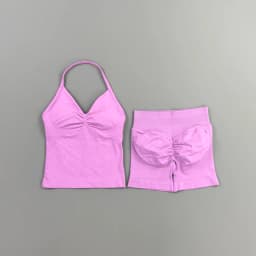2 Pieces Sports Set Women Backless Tank Yoga Tops High Waist Scrunch Seamless Shorts Sport Gym Set Sportswear Workout Set