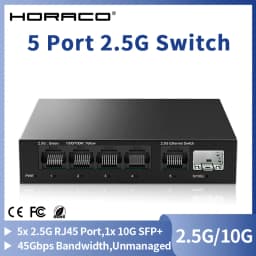 5 Port 2.5GbE Ethernet Switch Unmanaged 2.5Gbps Network Switch 1 Port 10Gb SFP+ Slot Home Lab Setup Switch Plug and Play