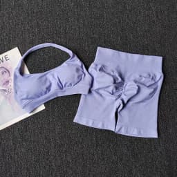 2 Pieces Yoga Suit for Women Seamless Fitness Gym Clothes Halter Sports Bra Matching Shorts Workout Sets Gym Set Outfit