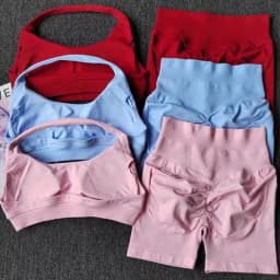 2 Pieces Yoga Suit for Women Seamless Fitness Gym Clothes Halter Sports Bra Matching Shorts Workout Sets Gym Set Outfit