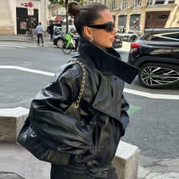 HXAO Faux Leather Black Jackets For Woman New Arrival Cropped Oversize Bomber Jacket Zip-Up Long Sleeve Coats Motorcycle Jackets