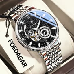 POEDAGAR Top Luxury Man Wristwatch Luminous Hollow Tourbillon Stainless Steel Men Clock Mechanical Automatic Men's Watches Reloj