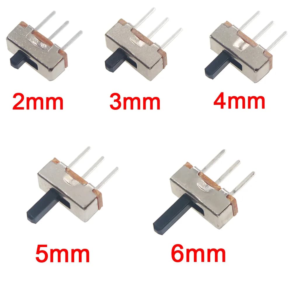 20Pcs SS12D00 Interruptor On-Off Mini Slide Switch 3pin 1P2T 2 Position High Quality Toggle Switch Handle Length:3MM/4MM/5MM/6MM