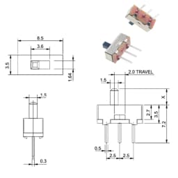 20Pcs SS12D00 Interruptor On-Off Mini Slide Switch 3pin 1P2T 2 Position High Quality Toggle Switch Handle Length:3MM/4MM/5MM/6MM