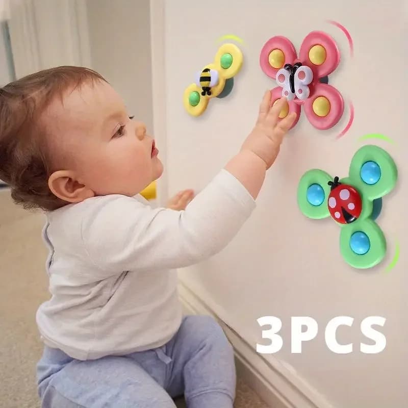 Childrens Interactive Bug Flower Suction Cup Top Toy Cartoon Suction Cup Spinning Baby Toy Educational Fun Play