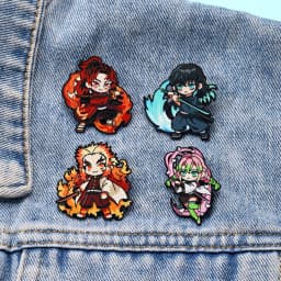 4pcs/Set Demon Slayer Kimetsu No Yaiba Anime Collectible Pins Set Hashira & Yoriichi Enamel Brooches for Backpack Decor