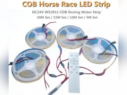 WS2811 COB Running Water Flowing LED Strip Light Horse Race Chasing Tape Wireless Remote Controller DC24V Power 20M 10M Full Set
