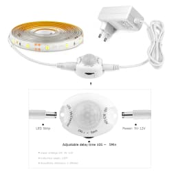 1-5m PIR Motion Sensor LED Strip Lights DC 12V Diode Tape Waterproof Auto On/Off Stairs Wardrobe Closet Kitchen Backlight Light