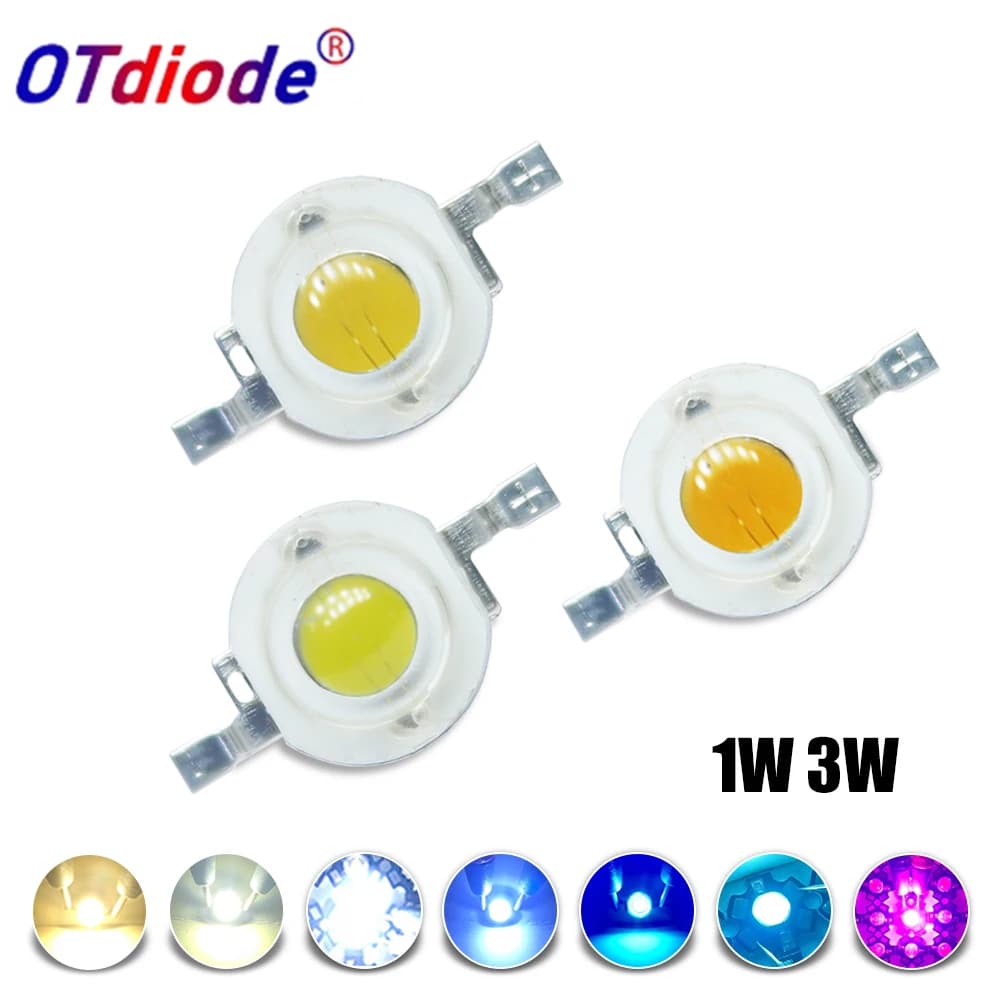 10-1000Pcs High Power LED COB Lamp Chip 1W 3W 3.2-3.6V 110-280LM Bead Warm Cold White Blue Diode For DIY LED Spotlight Downlight