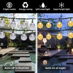 1 Pack 39FT IP65 Crystal Globe Solar String Lights 100 LED 8 Lighting Modes Solar Outdoor Lights For Halloween Christmas Party