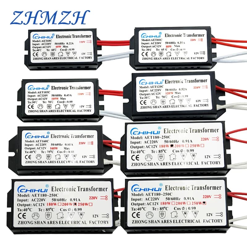 AC220V to 12V Electronic Transformer 60W 80W 105W 120W 160W 180W 200W 250W For Halogen Lamp & Crystal Lamp G4 Light Beads