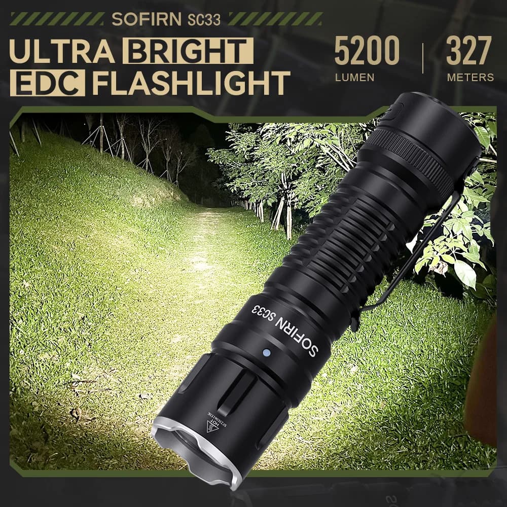 SOFIRN SC33 LED Tactical Flashlight XHP70.3 HI 5200lm Powerful 21700 Type C Rechargeable Torch E-switch Outdoor Light