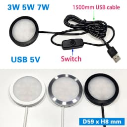LED Spotlight USB 5V Ultra-thin Cabinet Mini Lamp with Switch 3w 5w 7w Display Jewelry Ceiling Spotlight with 3M Sticker Indoor