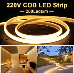 220V COB Led Strip Light Tape 288 LEDs/M Soft Flexible Tape IP65 Waterproof with EU Power Plug 1m-30m for Garden Lighting Decor