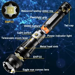 90000LM High Power XHP50 Led Flashlight Rechargeable Torch Zoom Usb Hand Lantern Camping Outdoor Waterproof Emergency