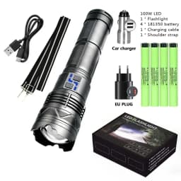 Powerful LED Flashlight Super Bright Spotlight Long Range Zoomable Emergency Torch Outdoor Tactical Flashlight Power Display