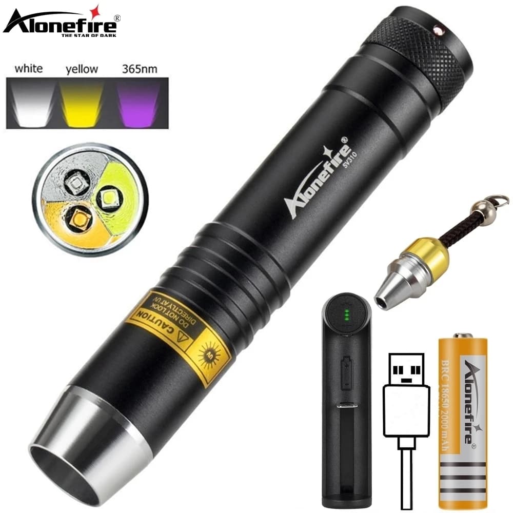 3-in-1 White Yellow 365nm UV LED Flashlight Jewelry Jade Stone Cat Dog Pet Stain Tinea Marker Ore Money Scorpion Detection Light