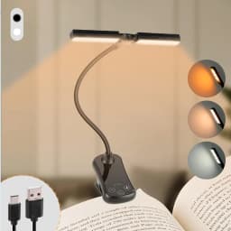 Dual Heads 14 LED Touch Control Reading Light with 3 Colors&8 Brightness USB Rechargeable Eye Care Book Light Clip on Book/Desk