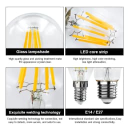 4PCS LED Edison Filament Light Bulbs Glass C35 A60 ST64 G80 G95 E27 E14 2W 4W 6W 8W AC 220V 2700K 6000K 360 Degree Energy Lamps