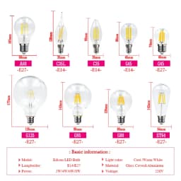 4PCS LED Edison Filament Light Bulbs Glass C35 A60 ST64 G80 G95 E27 E14 2W 4W 6W 8W AC 220V 2700K 6000K 360 Degree Energy Lamps