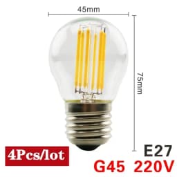 4PCS LED Edison Filament Light Bulbs Glass C35 A60 ST64 G80 G95 E27 E14 2W 4W 6W 8W AC 220V 2700K 6000K 360 Degree Energy Lamps