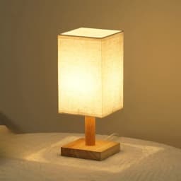 LED Simple Decorative Table Lamp Plug in Night Light Fabric Lampshade Square Chinese Style Bedside Desk Light for Bedroom Decor