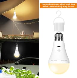 USB-C E27 Rechargeable LED Bulb Wireless Remote Control Battery Operated Dimmable Light with Timer