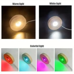 6cm/8cm Wooden LED Display Bases Round LED Light Stands with USB Cable Warm White/RGB Night Light Artistic Crystal Glass Stand