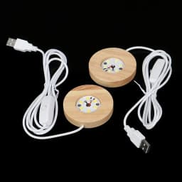 6cm/8cm Wooden LED Display Bases Round LED Light Stands with USB Cable Warm White/RGB Night Light Artistic Crystal Glass Stand