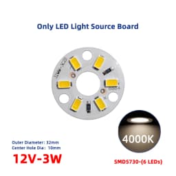 10 Pcs New Highlight LED Light Board DC 12V 3W SMD5730 6LEDs Light Source Aluminum Panel Round Dia 32mm Warm White Natural Light