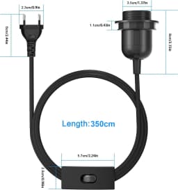 1.8m 3.5m 6m Power Cord Cables E26 E27 Half Teeth Lamp Base Holder With Switch Wire EU Plug For Pendant Led Bulbs Fixture