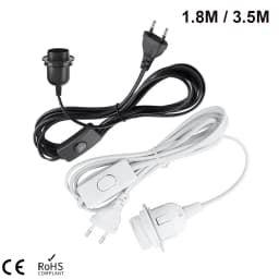 1.8m 3.5m 6m Power Cord Cables E26 E27 Half Teeth Lamp Base Holder With Switch Wire EU Plug For Pendant Led Bulbs Fixture