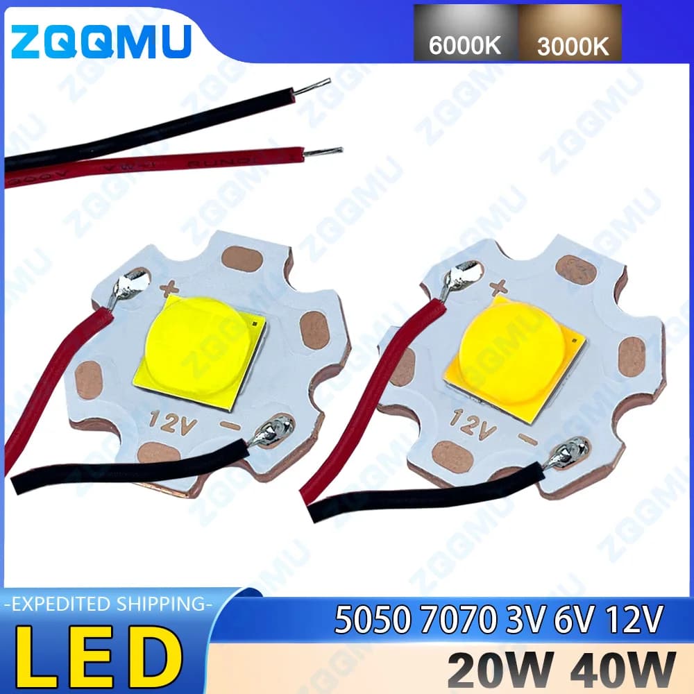 3V 6V 12V LED 20W 40W High Power 5050 7070 Chip Ceramic Bracket Lamp Beads Flashlight Headlight Searchlight