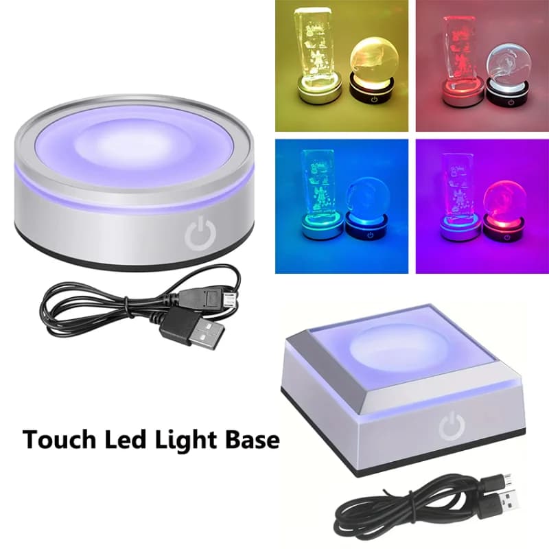 Touch LED Light Base Colorful 3D Crystal Glass Art Crystal Display Lamp Base Stand for Room laser Decorate lamp holder