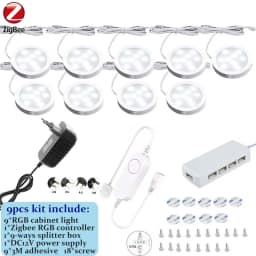 DC12V Tuya Zigbee LED Round Under Cabinet Light Kit RGB Color Change Dimming for Kitchen Shelf,Voice Control Google Alexa Echo