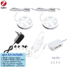 DC12V Tuya Zigbee LED Round Under Cabinet Light Kit RGB Color Change Dimming for Kitchen Shelf,Voice Control Google Alexa Echo