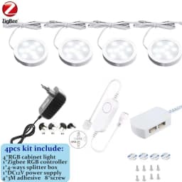DC12V Tuya Zigbee LED Round Under Cabinet Light Kit RGB Color Change Dimming for Kitchen Shelf,Voice Control Google Alexa Echo