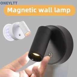 Magnetic Base USB Rechargeable LED Cordless Wall Light with Touch Switch Black White Magnet Dimmable Bedside Lamp for Reading