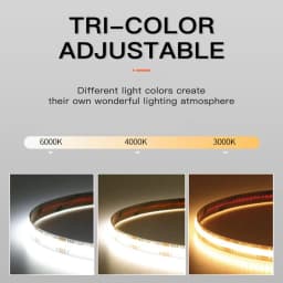 12V 24V DC CCT COB LED Strip Light 2700K to 6500K Color-Changing LED Tape Linear Double Color RA90 Dimmable Ribbon 5mm 8mm Width