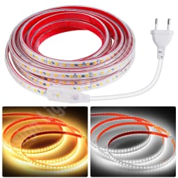220V Led Strip Light with EU Power Plug 120LEDs/m Adhesive Flexible Tape Lamp IP67 Waterproof LED Tape Cold/Warm White Light