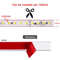 220V Led Strip Light with EU Power Plug 120LEDs/m Adhesive Flexible Tape Lamp IP67 Waterproof LED Tape Cold/Warm White Light