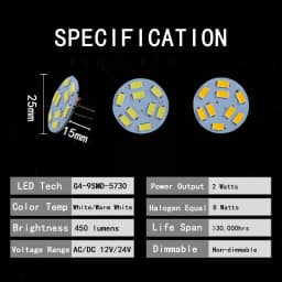 2Pcs 1W 2W 3W G4 Back Pin Round Board LED Bulb DC 12V 24V Lamp For Car Boat Home Spotlight Cabinet Lighting Replace Hologen