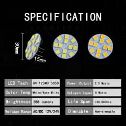 2Pcs 1W 2W 3W G4 Back Pin Round Board LED Bulb DC 12V 24V Lamp For Car Boat Home Spotlight Cabinet Lighting Replace Hologen