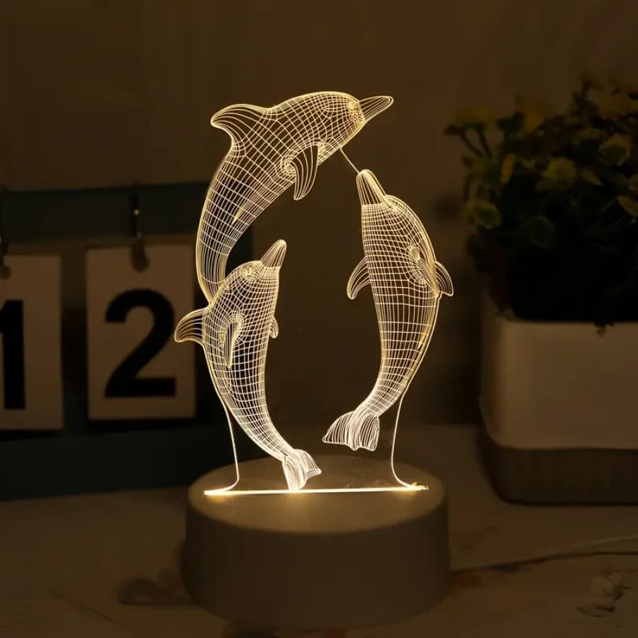 A 3D Dolphin Dancing Night Light, Room Living Room Table Atmosphere Light, Holiday Gifts