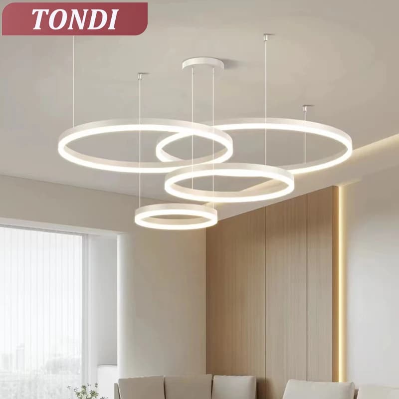 Modern LED Living Room Chandelier White/Gold Ring Ceiling Light For Dining Room Bedroom Kitchen Lustre Home Indoor Lighting