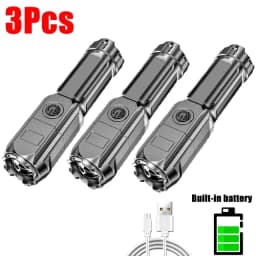 Powerful LED Flashlight USB Rechargeable Torch Portable Zoomable Camping Light 3 Lighting Modes For Outdoor Hiking Emergency