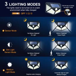 12Pack Outdoor Solar Lights 3 Modes Motion Sensor Lights Waterproof Wall Lights for Backyard Garden Patio Yard Garage Deck Porch