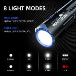WARSUN Outdoor 2000 Lm Emergency Small Portable Tactical Type C Rechargeable Torch COB LED Flashlight with Magnet