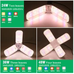 24/36/48W Fan Leaf Foldable LED Grow Light Full Spectrum E27 Plant Growing Light Phytolamp Bulb Indoor Plants Flower Seedling