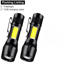 USB Rechargeable Mini Flashlight COB+XPE Portable Built-in Battery Zoomable Small Torch 3 Mode Camping Emergency Flashlights